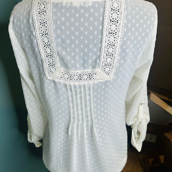 Daniel Rainn Flowy Beige Bib Collar Blouse with Pleated Details - Picture 4 of 5